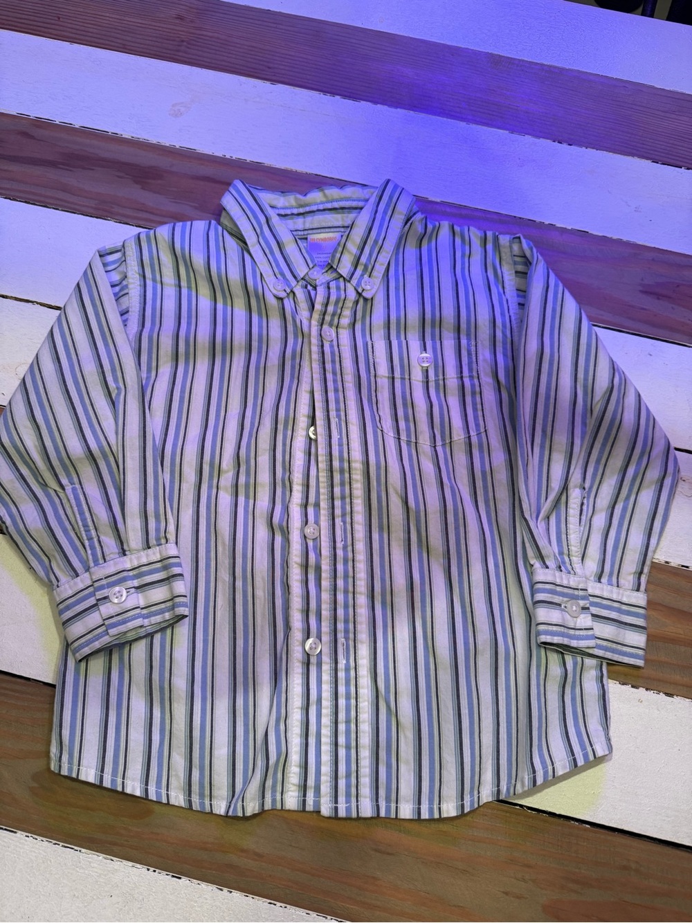 Vintage 2007 Gymboree Boys Button-Down Stripe Shirt - Light Blue & Green